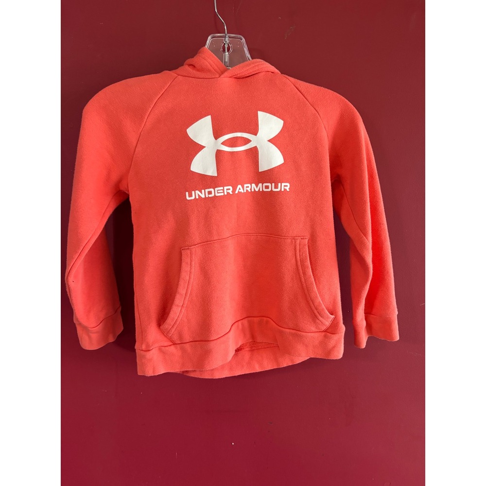 Under Armour Kids Fleece Hoodie Orange Coral Big Logo Pullover YSM Small